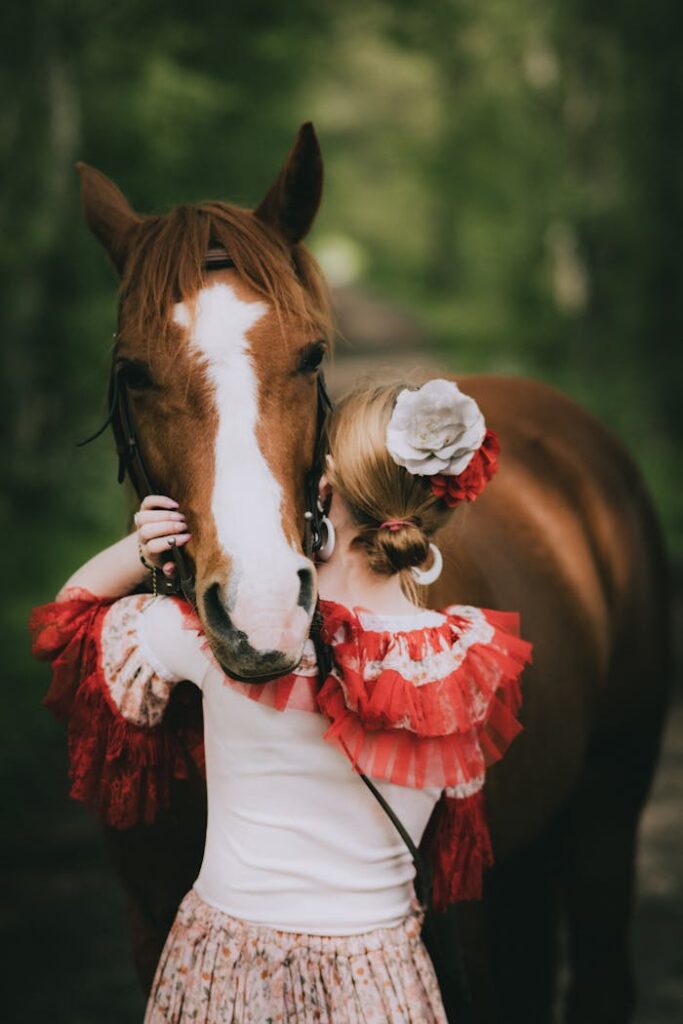 Back View of a Woman Hugging a Horse